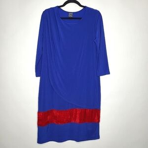 Clara Sun Woo Colorblock Shift Dress Size L Velvet Accent Asymmetrical Layer
